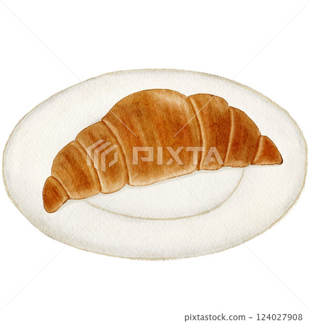 Watercolor illustration of a croissant on a plate Watercolor illustration of a croissant on a plate 124027908