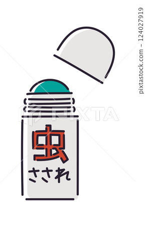 Insect bite medicine with the lid open / Vector hand-drawn line drawing illustration 124027919