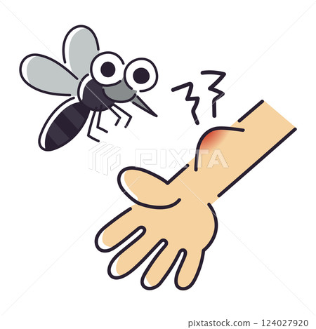 Red and swollen arm due to mosquito bites / Vector hand-drawn line drawing illustration Red and swollen arm due to mosquito bites / Vector hand-drawn line drawing illustration 124027920