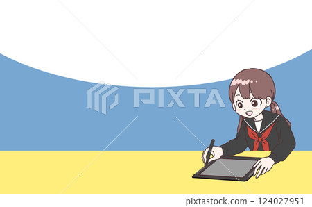 Illustration of a female student enjoying tablet learning Illustration of a female student enjoying tablet learning 124027951