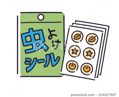 Insect repellent stickers and patches / vector hand-drawn line illustrations 124027987