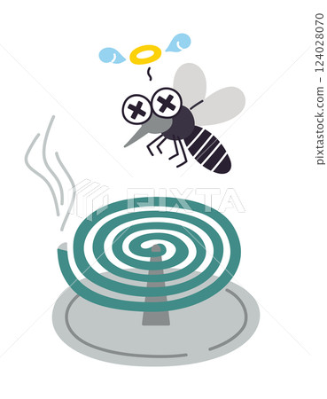 被蚊香叮咬的蚊子 / 夏季、驅蟲、對策 / 向量手繪插畫 124028070