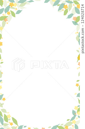 綠葉手繪框架_垂直_帶黃色花朵 124028714
