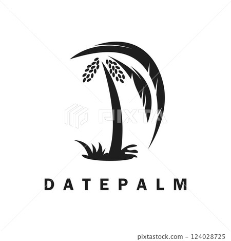 black vector illustration of a date palm tree forming the letter d logo 124028725