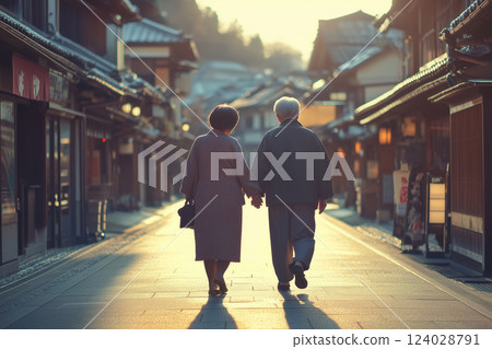 享受溫泉街的老人 124028791