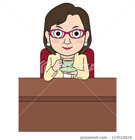 一位女總統正在喝茶休息 124028928