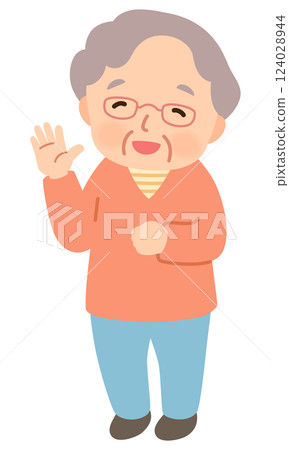 Senior woman waving, facial expression pose, elderly, late elderly Senior woman waving, facial expression pose, elderly, late elderly 124028944