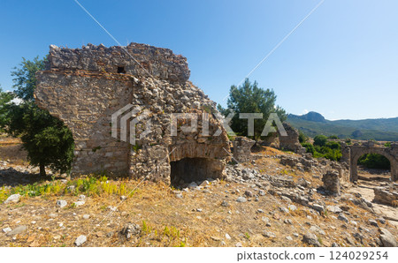 Remains of east gate and city quarters of Aspendos, Turkey Remains of east gate and city quarters of Aspendos, Turkey 124029254
