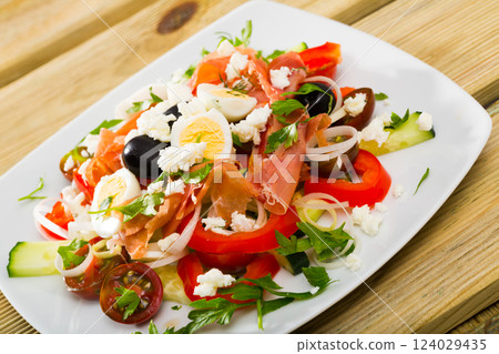 Shepherd salad - traditional Bulgarian dish Shepherd salad - traditional Bulgarian dish 124029435