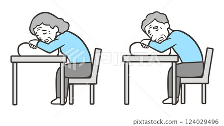 Orthopnea, elderly woman and man sitting in chairs leaning against cushions Orthopnea, elderly woman and man sitting in chairs leaning against cushions 124029496