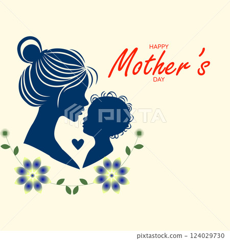 Mother's Day Silhouette of Mom and Child with Floral Design 124029730