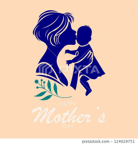 Mother Kissing Baby Happy Mothers Day Illustration 124029751