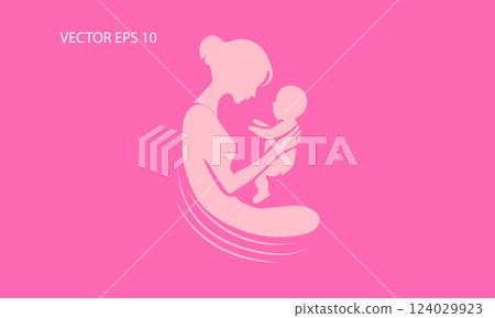 Loving Mother Holding Baby Minimalist Mother's Day Illustration 124029923