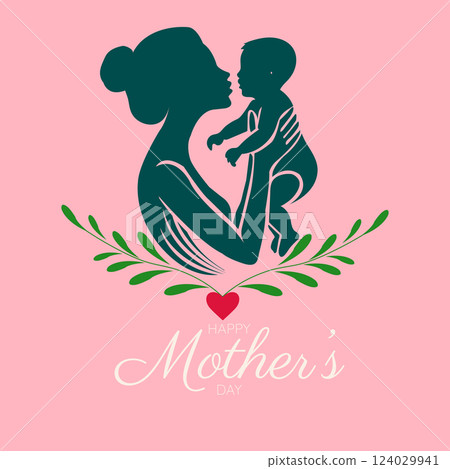 Mother and Baby Silhouette Happy Mothers Day 124029941