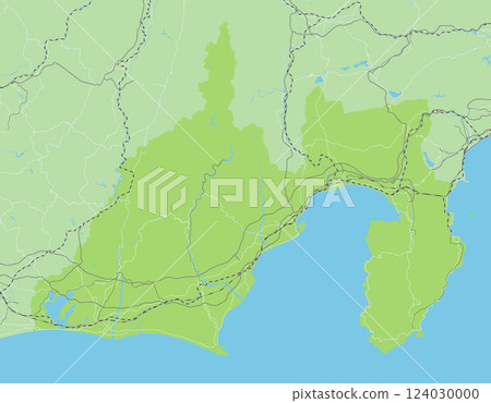包括日本靜岡縣及鄰近縣在內的簡單綠色路線圖 包括日本靜岡縣及鄰近縣在內的簡單綠色路線圖 124030000