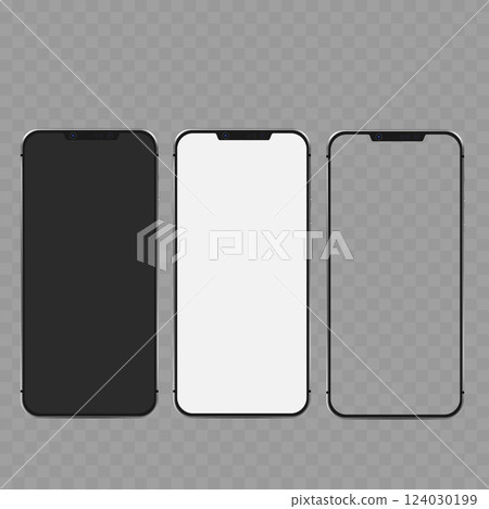 Realistic Smartphone Mockup Set with Blank Screens. Vector Realistic Smartphone Mockup Set with Blank Screens. Vector 124030199