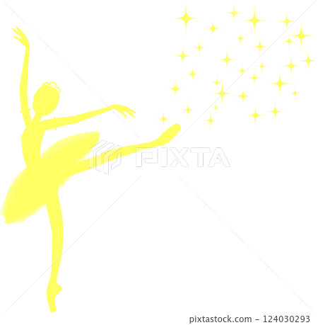 Yellow silhouette of ballerina sparkling 124030293