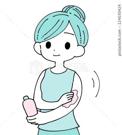 Woman applying body lotion 124030424