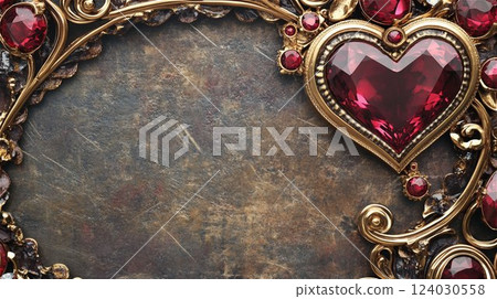 金色裝飾的紅色寶石心 124030558