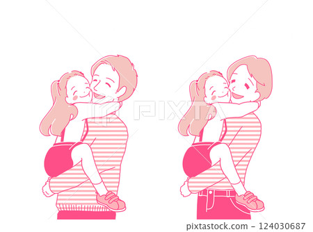 Smiling girl and her mom and dad hugging 124030687