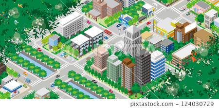 Fresh green cityscape illustration. Isometric illustration. 124030729
