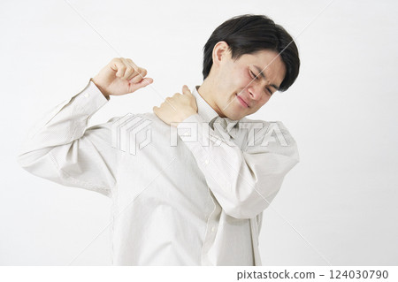 Male stiff shoulders white background 124030790