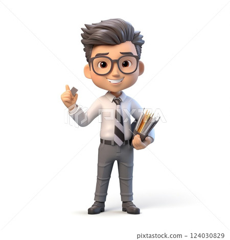 A Cheerful and Creative Cartoon Professional with Various Supplies Ready for Work 124030829