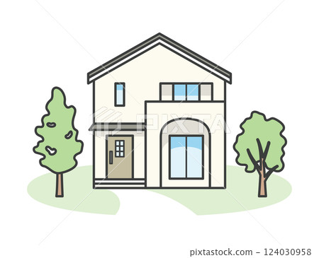 Illustration of a modern and stylish detached house Illustration of a modern and stylish detached house 124030958