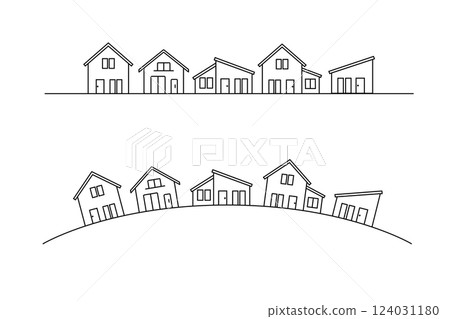 由家庭式住宅組成的街景線條圖 由家庭式住宅組成的街景線條圖 124031180