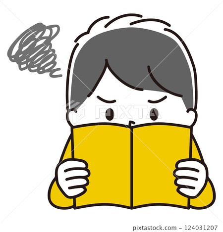一個男孩在讀書的插圖,朦朧,黑髮 一個男孩在讀書的插圖,朦朧,黑髮 124031207