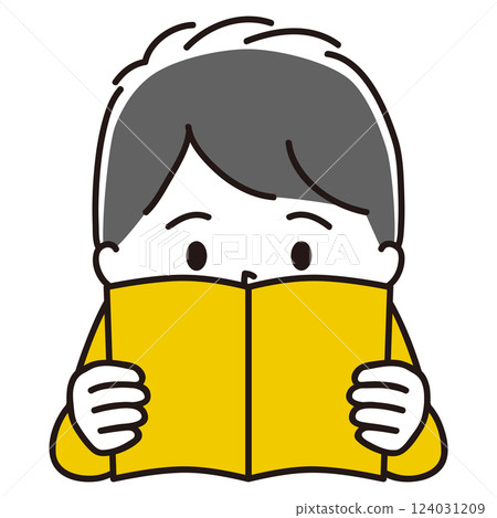 一個男孩在讀書的插圖(黑髮) 一個男孩在讀書的插圖(黑髮) 124031209