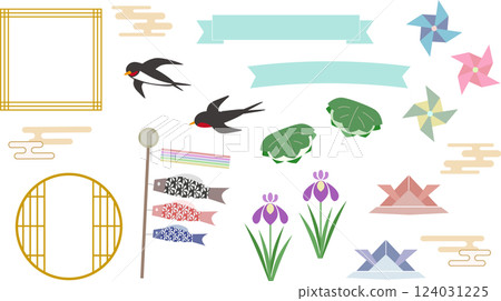 Simple and cute May illustrations and frame material set Simple and cute May illustrations and frame material set 124031225