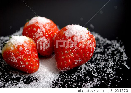 White sugar and strawberries on a black background 124031270