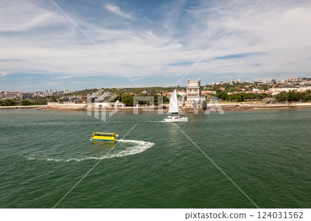 Boats Sailing on Tagus River Near Belem Tower 124031562