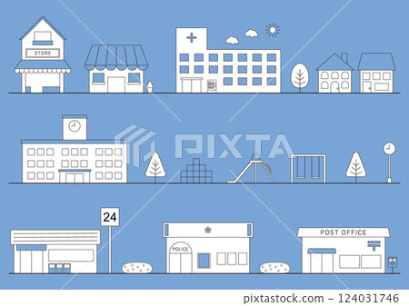 城市景觀(藍色背景) 城市景觀(藍色背景) 124031746
