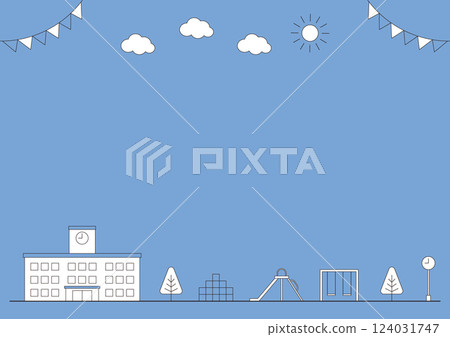 學校和公園框架(藍色背景) 學校和公園框架(藍色背景) 124031747