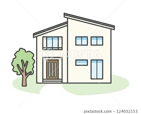 Illustration of a modern and stylish detached house Illustration of a modern and stylish detached house 124032153