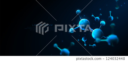 Futuristic Molecular Structure with Glowing Blue Atoms 124032448