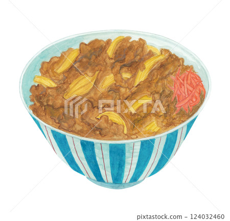 醃薑牛肉飯水彩插圖 醃薑牛肉飯水彩插圖 124032460