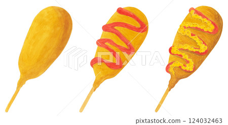 玉米熱狗的水彩插圖 玉米熱狗的水彩插圖 124032463