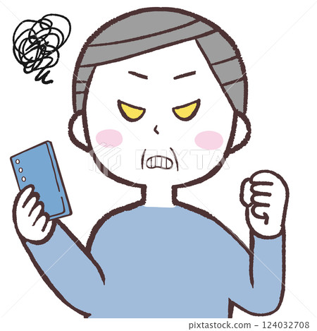 一位老人對自己的智慧型手機感到憤怒的插圖 124032708