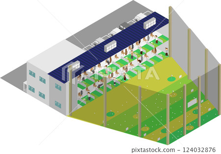 人們在等距高爾夫練習場練習高爾夫球 人們在等距高爾夫練習場練習高爾夫球 124032876