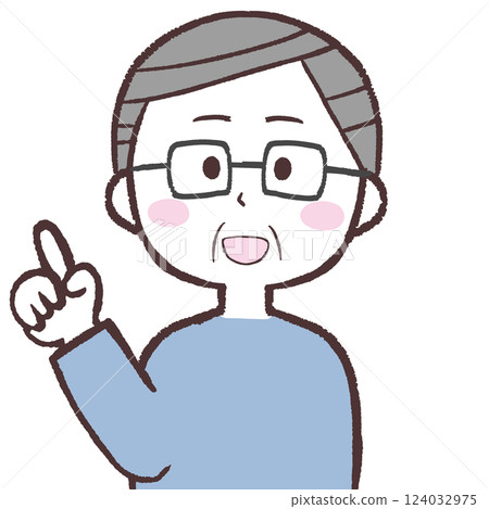 Illustration of a senior man with glasses pointing with a smile 124032975