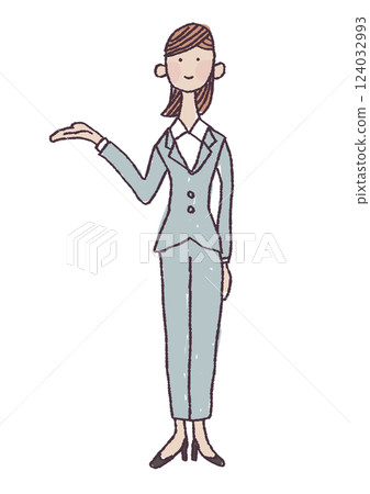 一位穿著西裝的女士指路的插圖 一位穿著西裝的女士指路的插圖 124032993