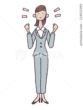 Illustration of a woman in a suit making a fist pump Illustration of a woman in a suit making a fist pump 124032995