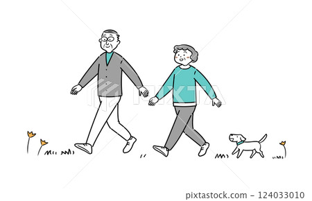 一對老年夫婦進行健康散步 124033010