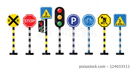 Vector Set of Traffic Signs and Signals for Road Safety 124033511