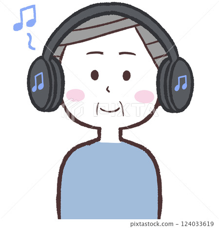 一位老人戴著耳機聽音樂的插圖 一位老人戴著耳機聽音樂的插圖 124033619