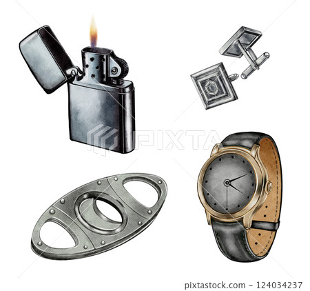 Watercolor set of men's accessories 124034237