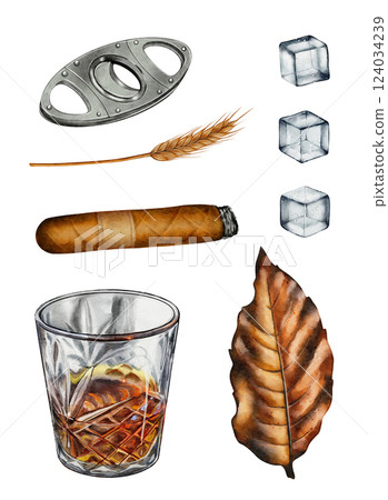 Whiskey and Cigar. Gentleman Style Whiskey and Cigar. Gentleman Style 124034239